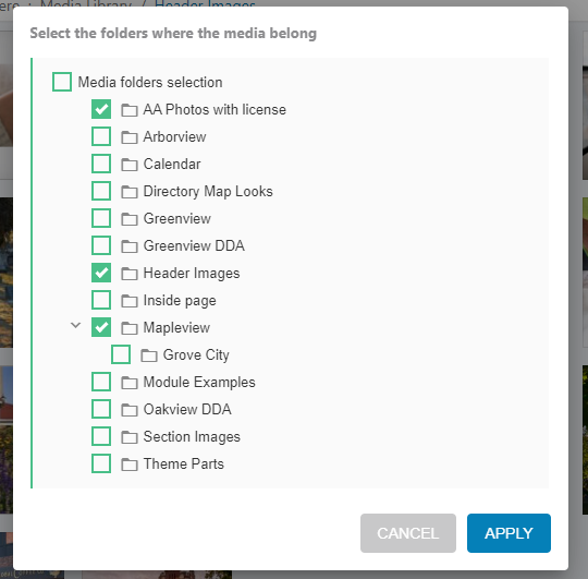 media library multiple folders checkbox form