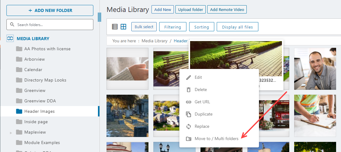 media library right click multi folders