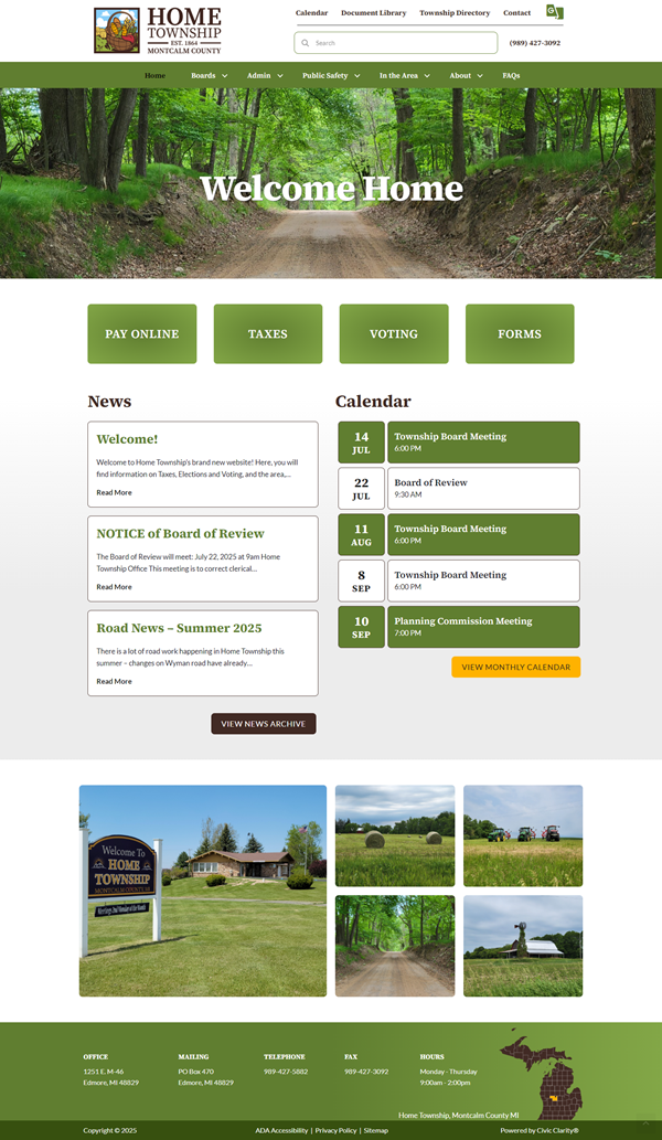 Screenshot of Home Township website homepage