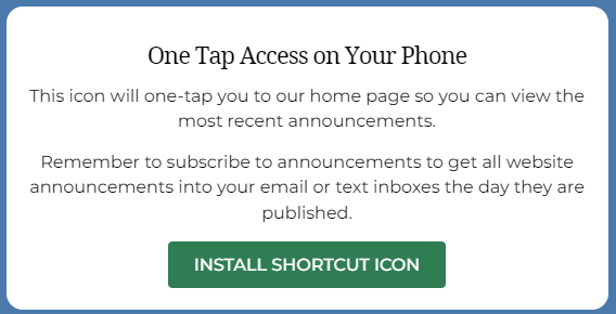 Shortcut icon for quick access to announcements