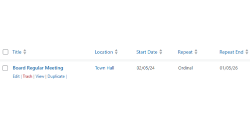 Board regular meeting details and scheduling options